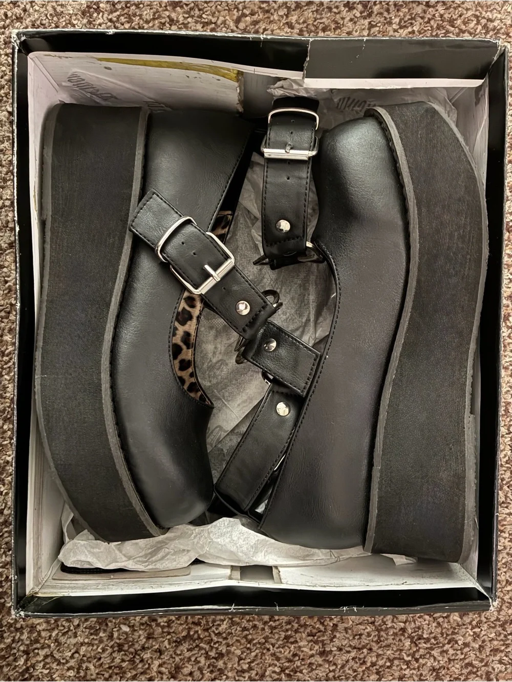 Demonia Black Platform Mary Jane Shoes with Buckle Straps
